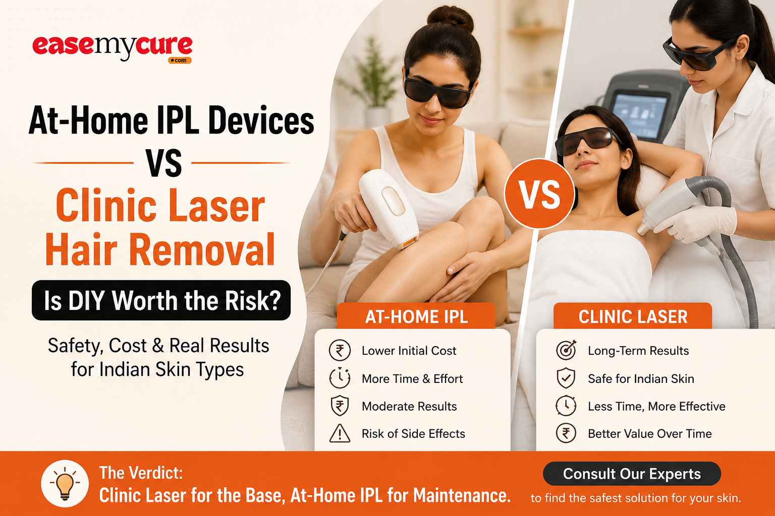 At-Home IPL Devices vs Clinic Laser Hair Removal: Is DIY Worth the Risk?